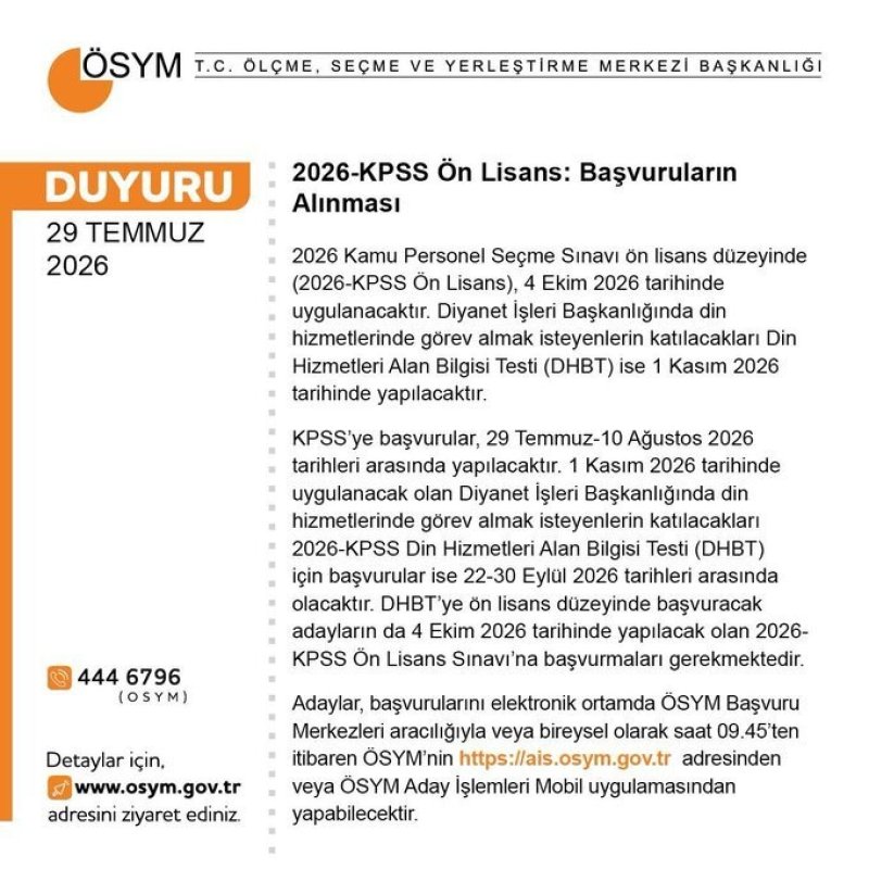 KPSS Ön Lisans başvuruları başladı