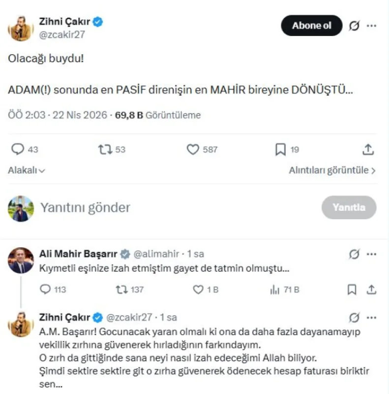 Ali Mahir Başarır İle Zihni Çakır Arasında Rezil Diyalog